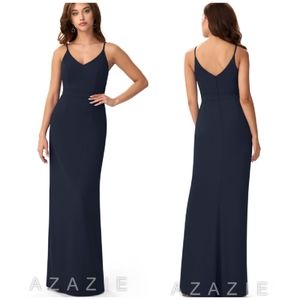 Azazie Irina Dark Navy V-Neck Floor Length Sheath Bridesmaid Dress